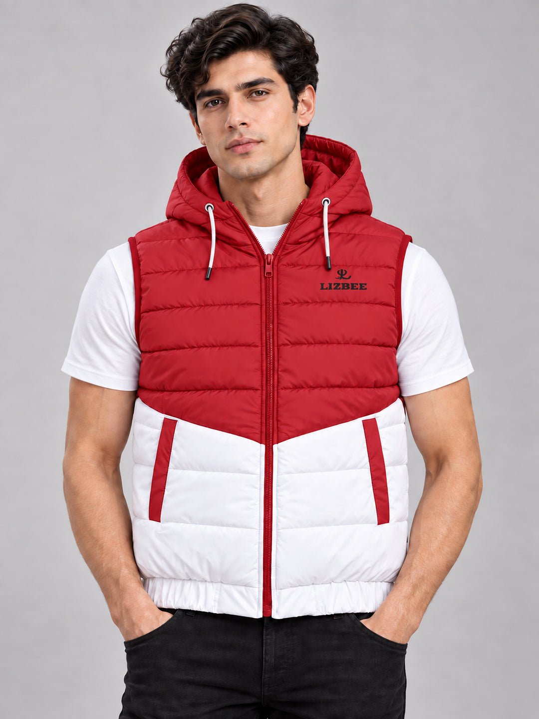 ZYRONA X LIZBEE Men's Dual-Tone Hooded Sleeveless Puffer Jacket