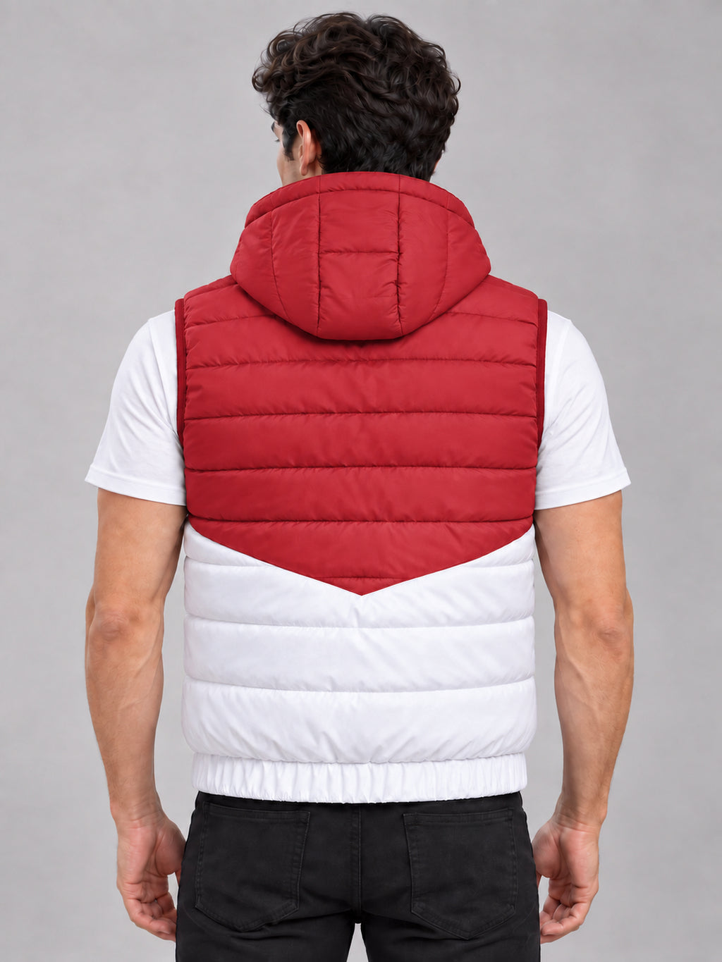 ZYRONA X LIZBEE Men's Dual-Tone Hooded Sleeveless Puffer Jacket