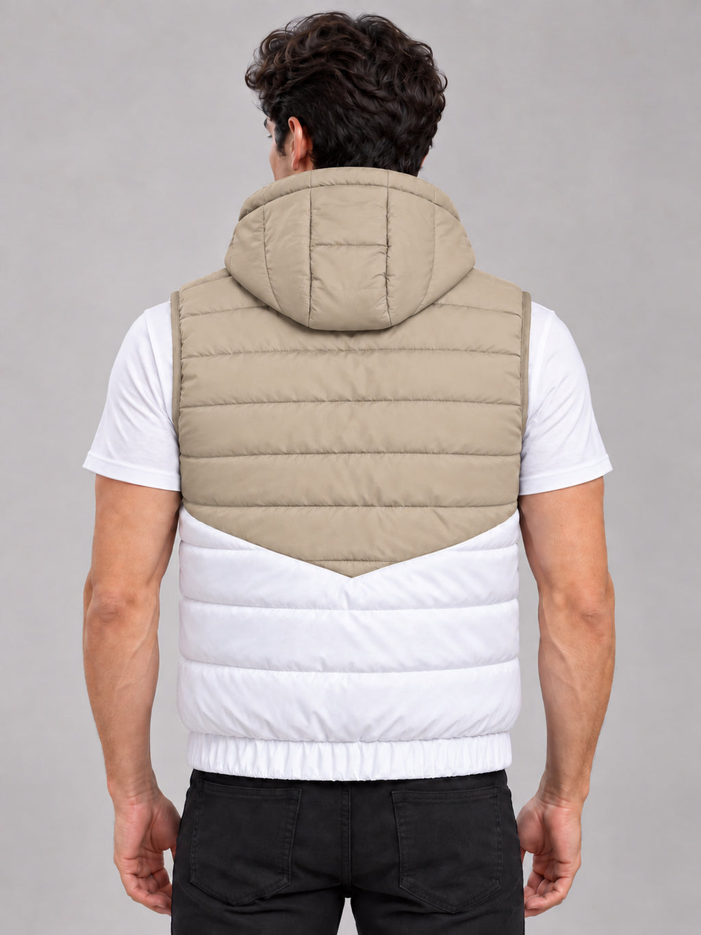 ZYRONA X LIZBEE Men's Dual-Tone Hooded Sleeveless Puffer Jacket