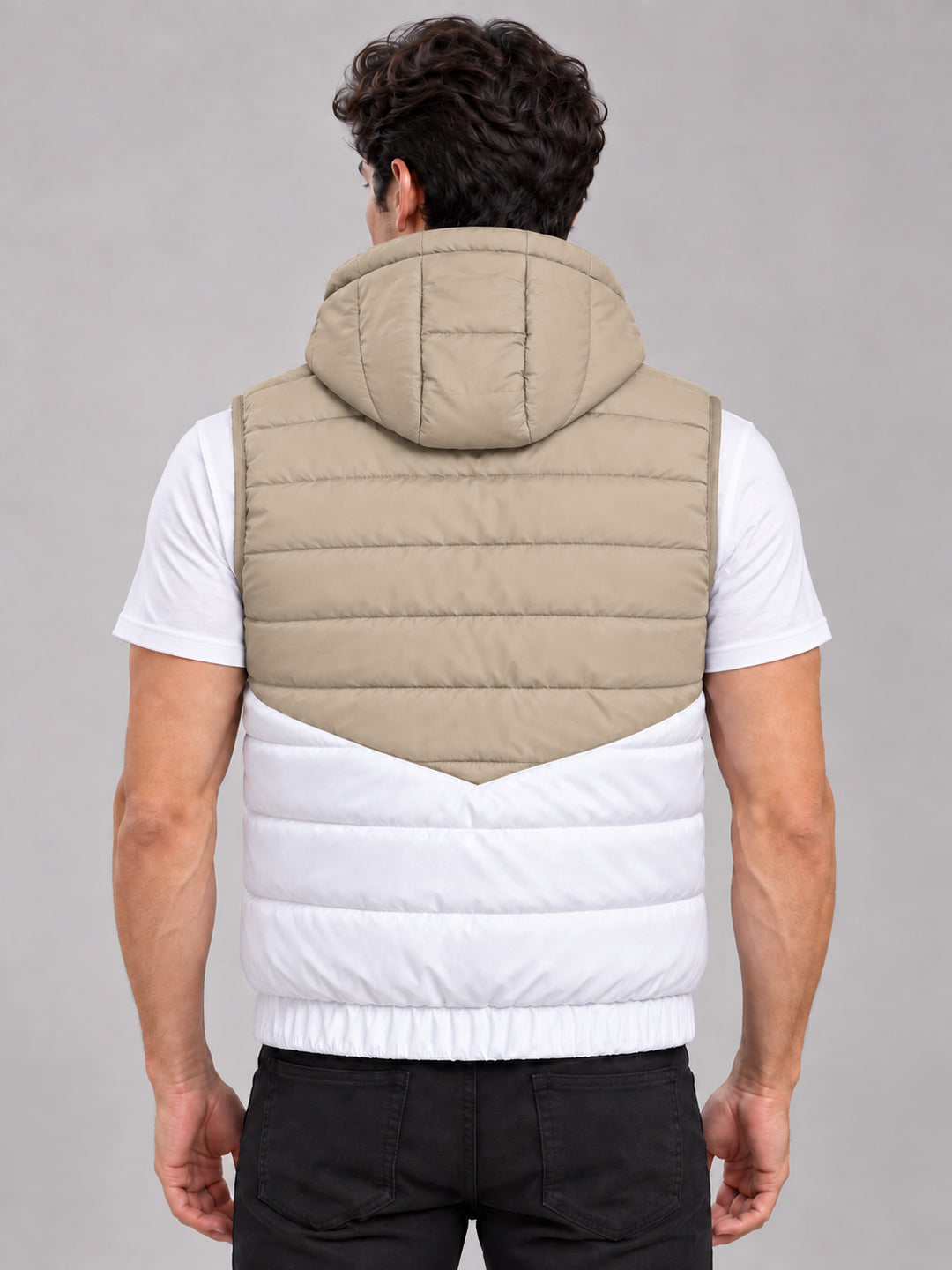 ZYRONA X LIZBEE Men's Dual-Tone Hooded Sleeveless Puffer Jacket