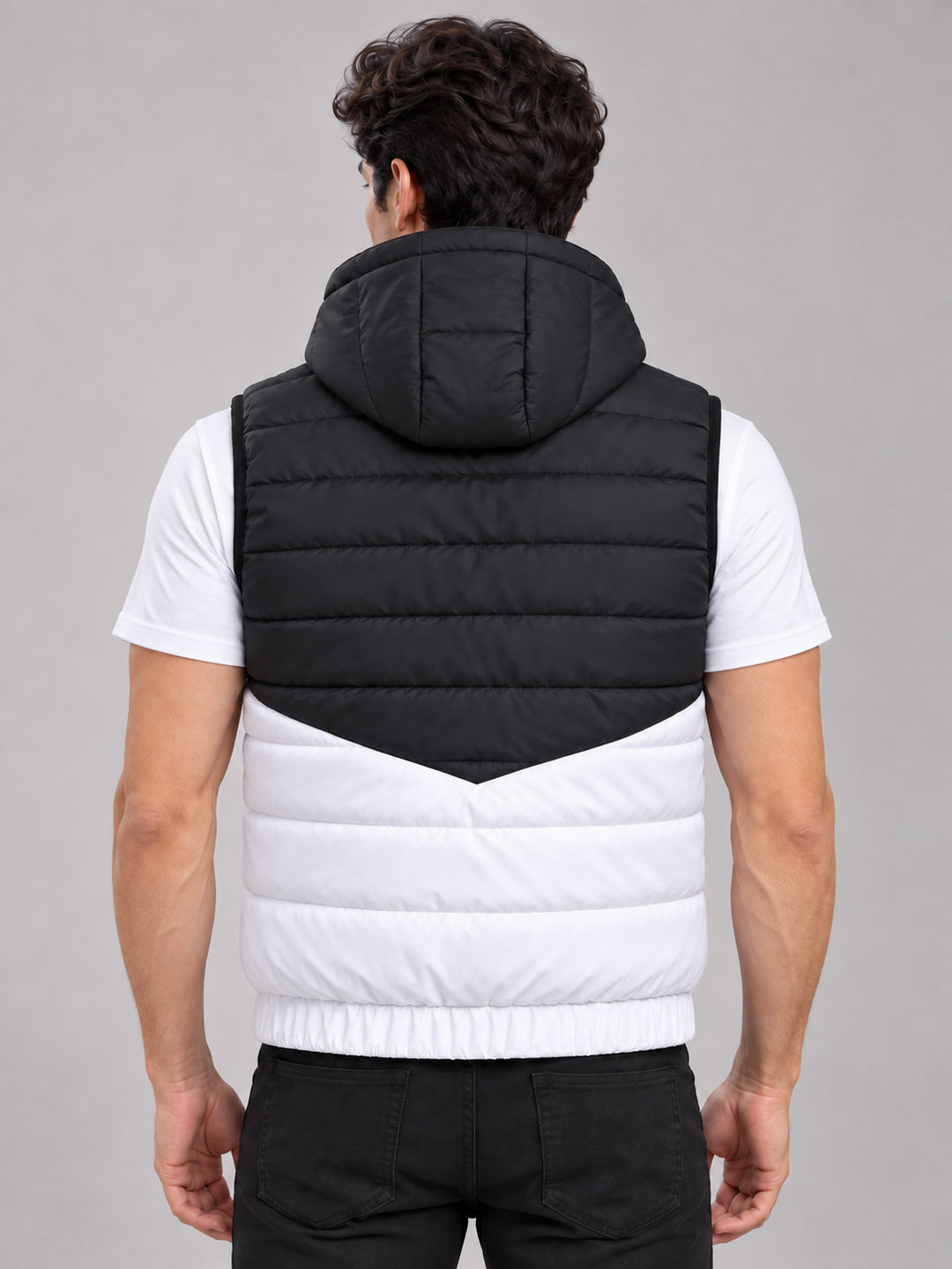 ZYRONA X LIZBEE Men's Dual-Tone Hooded Sleeveless Puffer Jacket