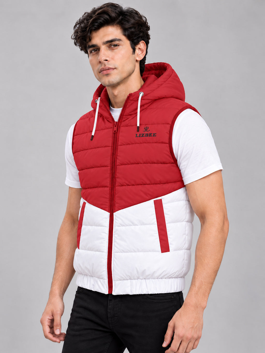 ZYRONA X LIZBEE Men's Dual-Tone Hooded Sleeveless Puffer Jacket