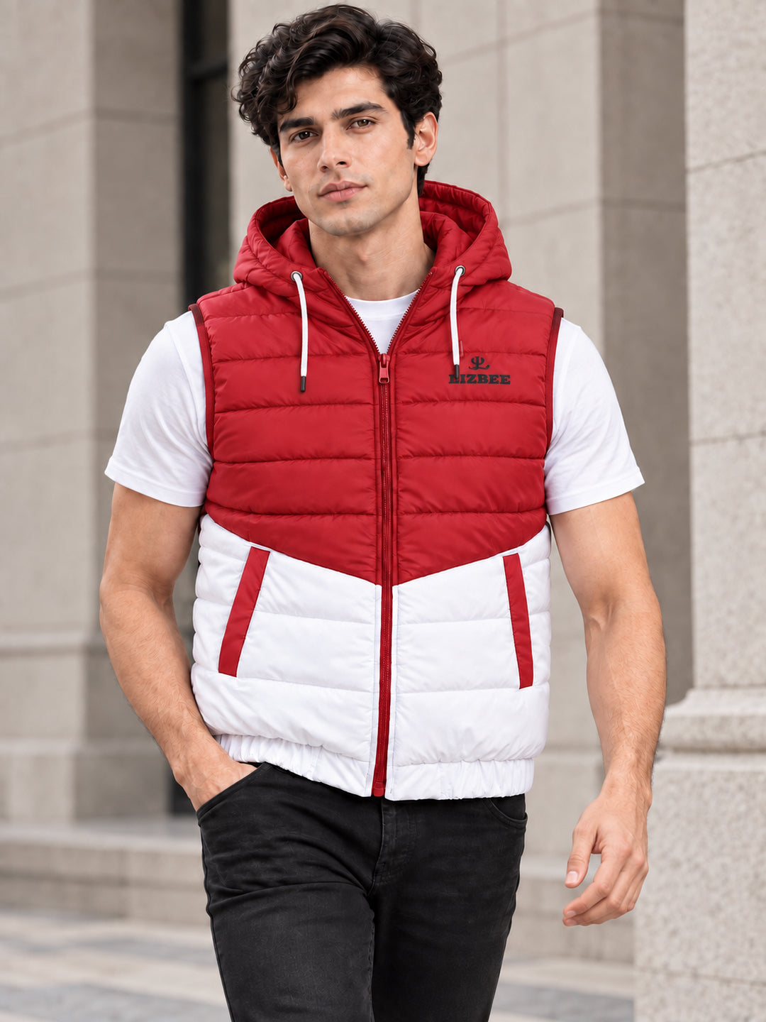 ZYRONA X LIZBEE Men's Dual-Tone Hooded Sleeveless Puffer Jacket