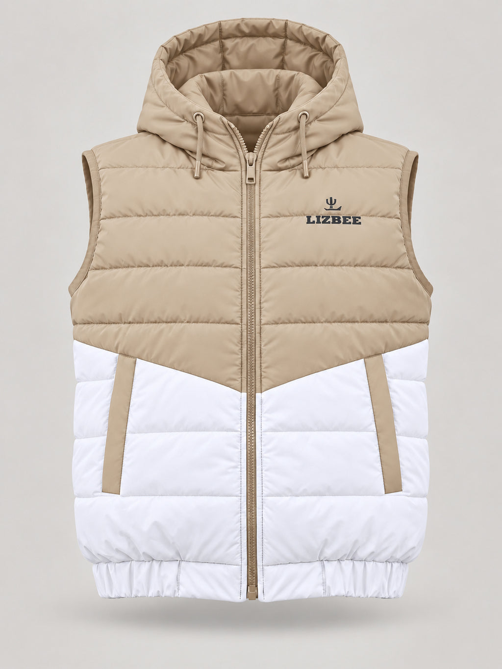 ZYRONA X LIZBEE Men's Dual-Tone Hooded Sleeveless Puffer Jacket