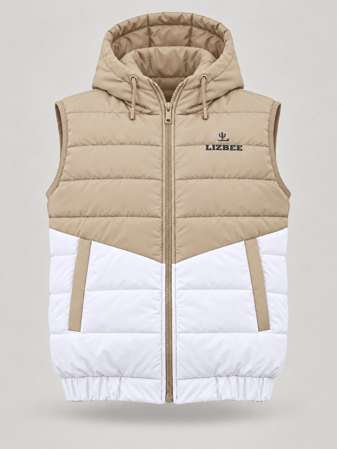 ZYRONA X LIZBEE Men's Dual-Tone Hooded Sleeveless Puffer Jacket