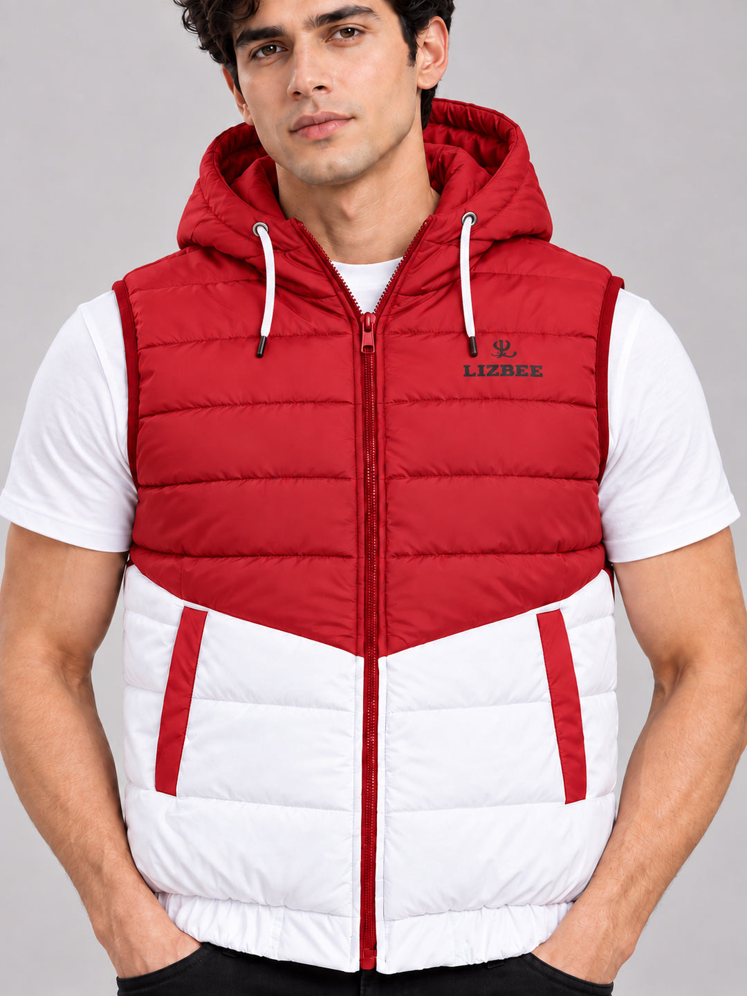 ZYRONA X LIZBEE Men's Dual-Tone Hooded Sleeveless Puffer Jacket