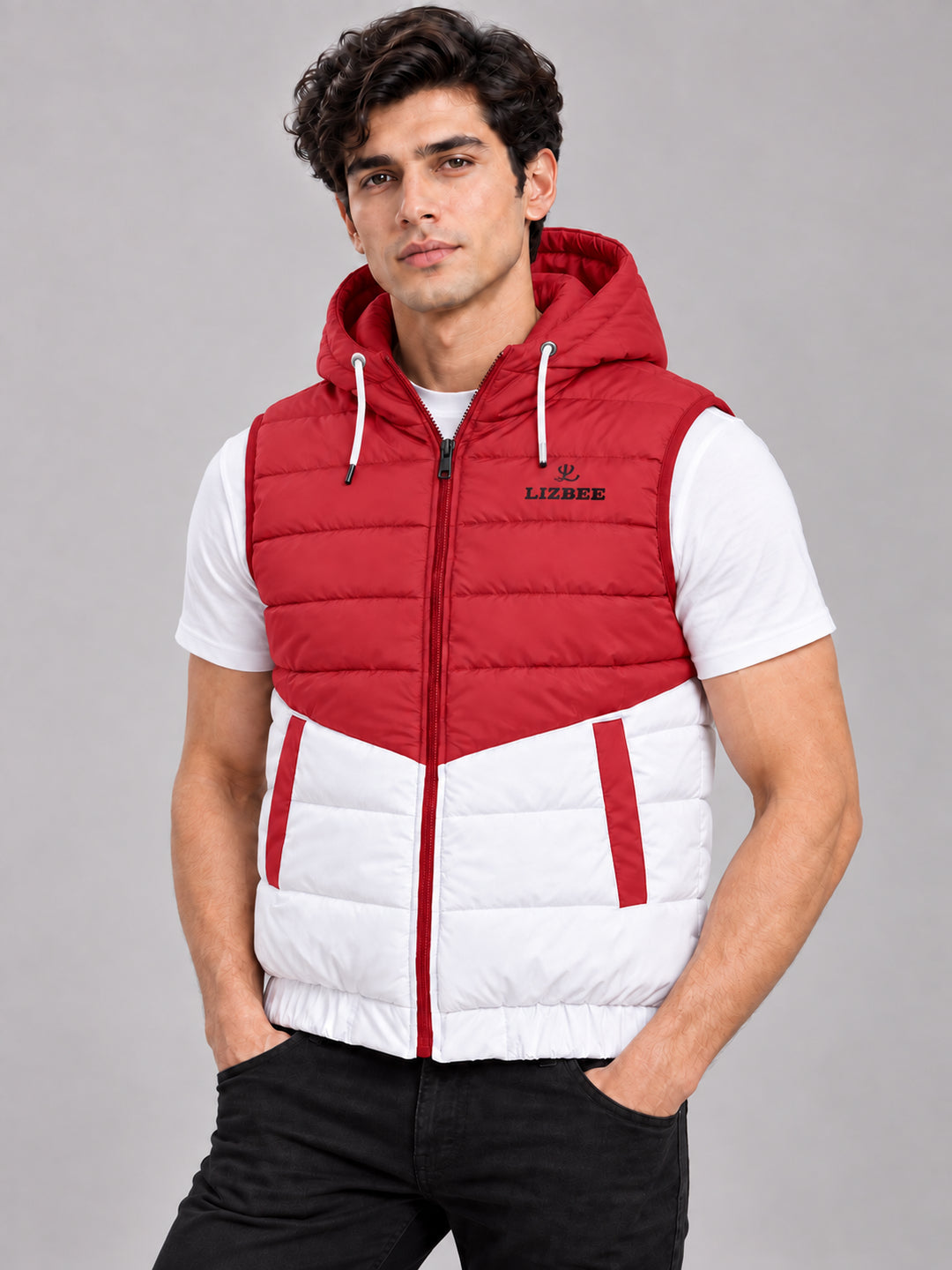ZYRONA X LIZBEE Men's Dual-Tone Hooded Sleeveless Puffer Jacket
