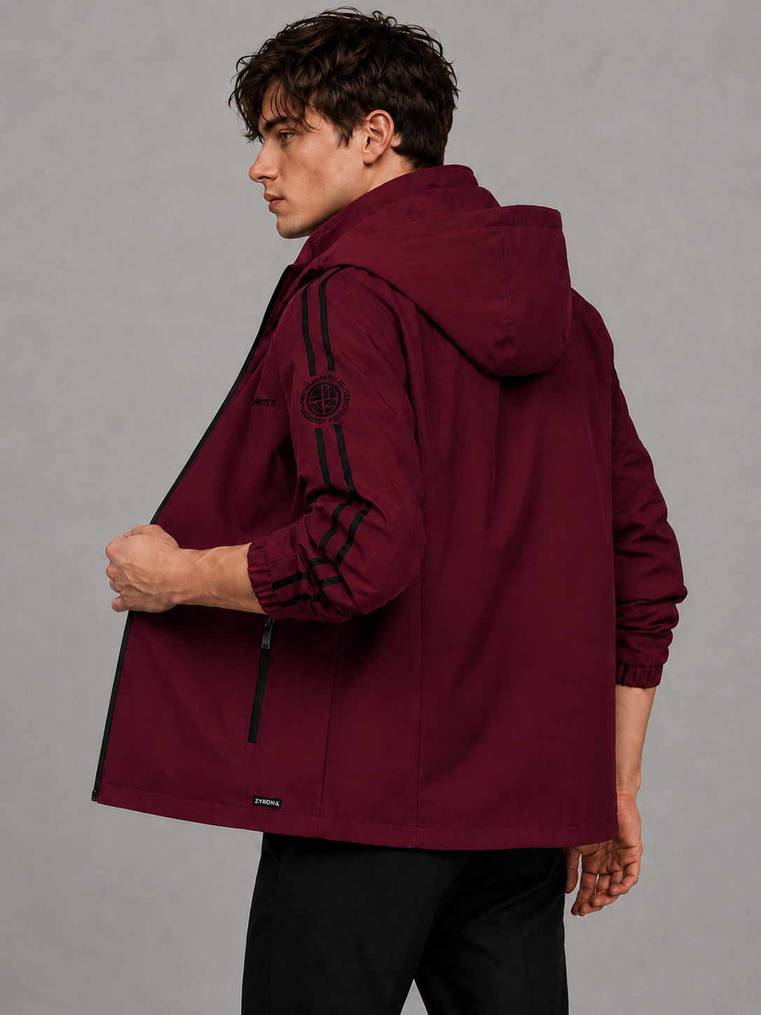 Zyrona Men's Solid Hooded Windbreaker Jacket