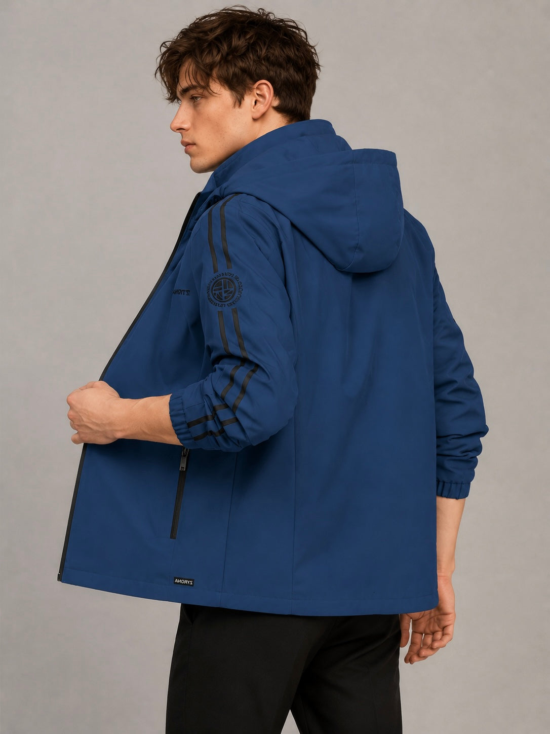 Zyrona Men's Solid Hooded Windbreaker Jacket