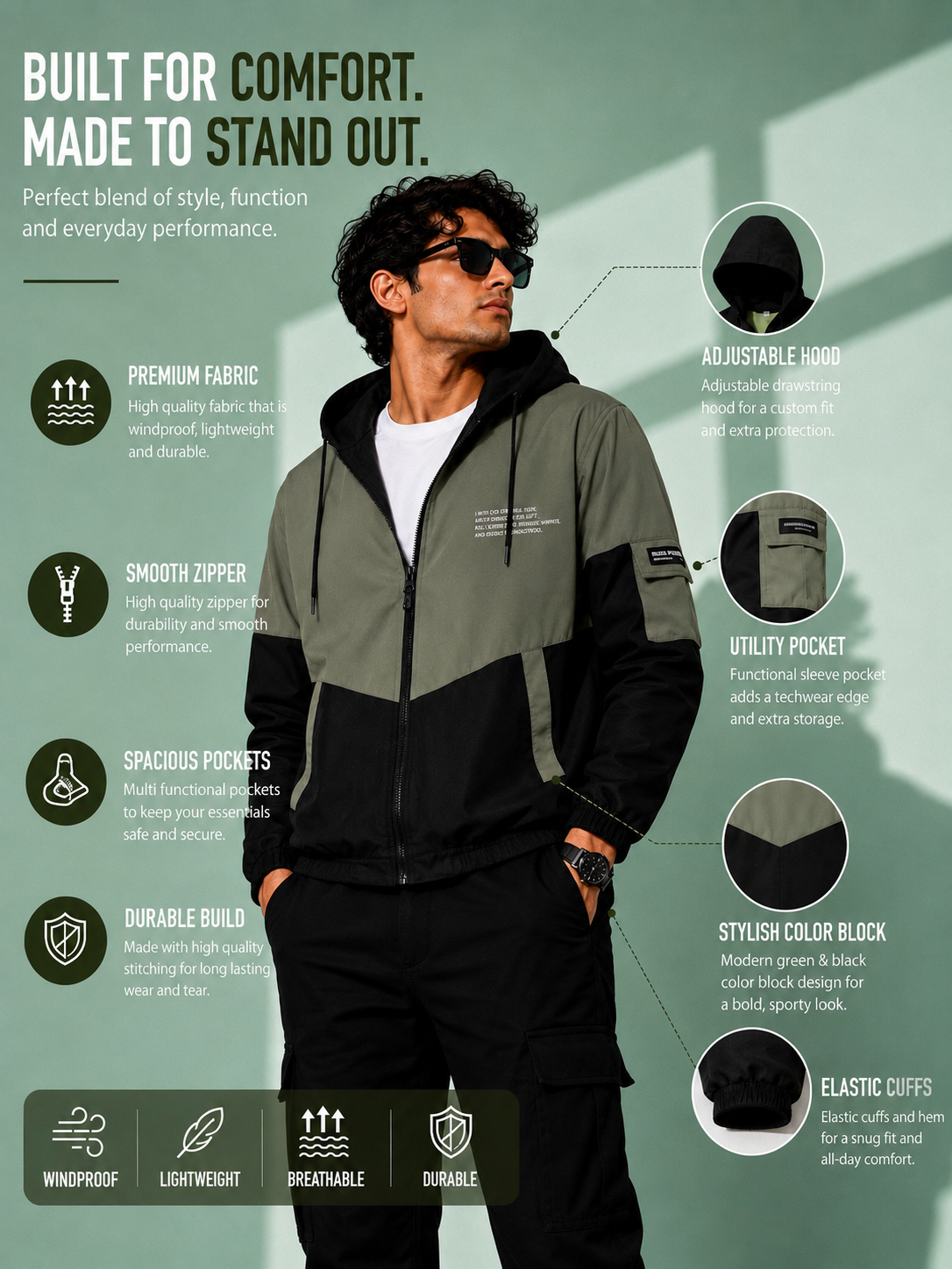 ZYRONA Men Colorblock Casual Jacket