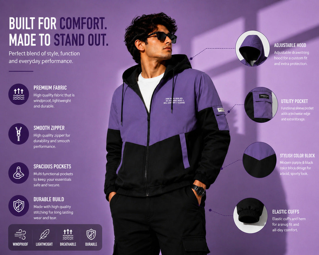 ZYRONA Men Colorblock Casual Jacket