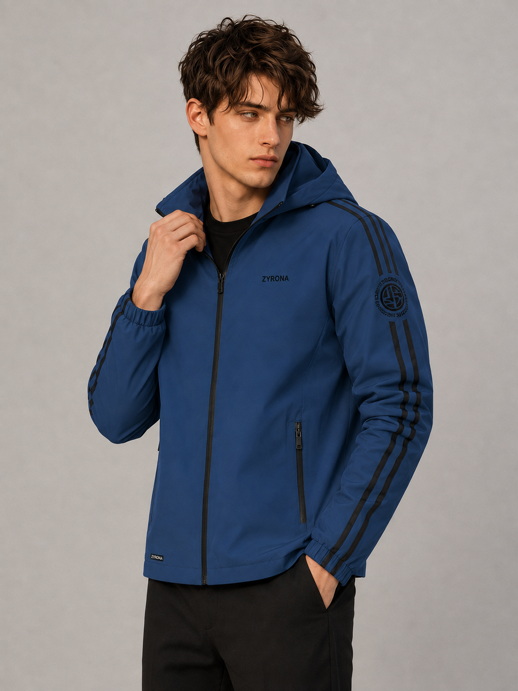 Zyrona Men's Solid Hooded Windbreaker Jacket