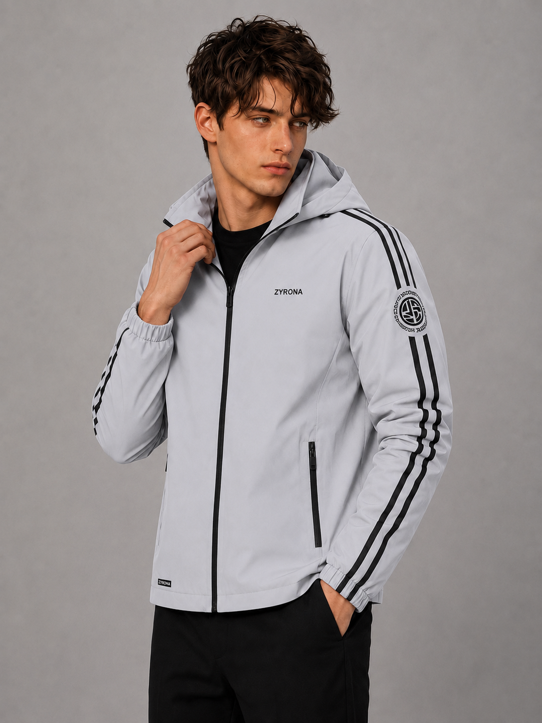 Zyrona Men's Solid Hooded Windbreaker Jacket
