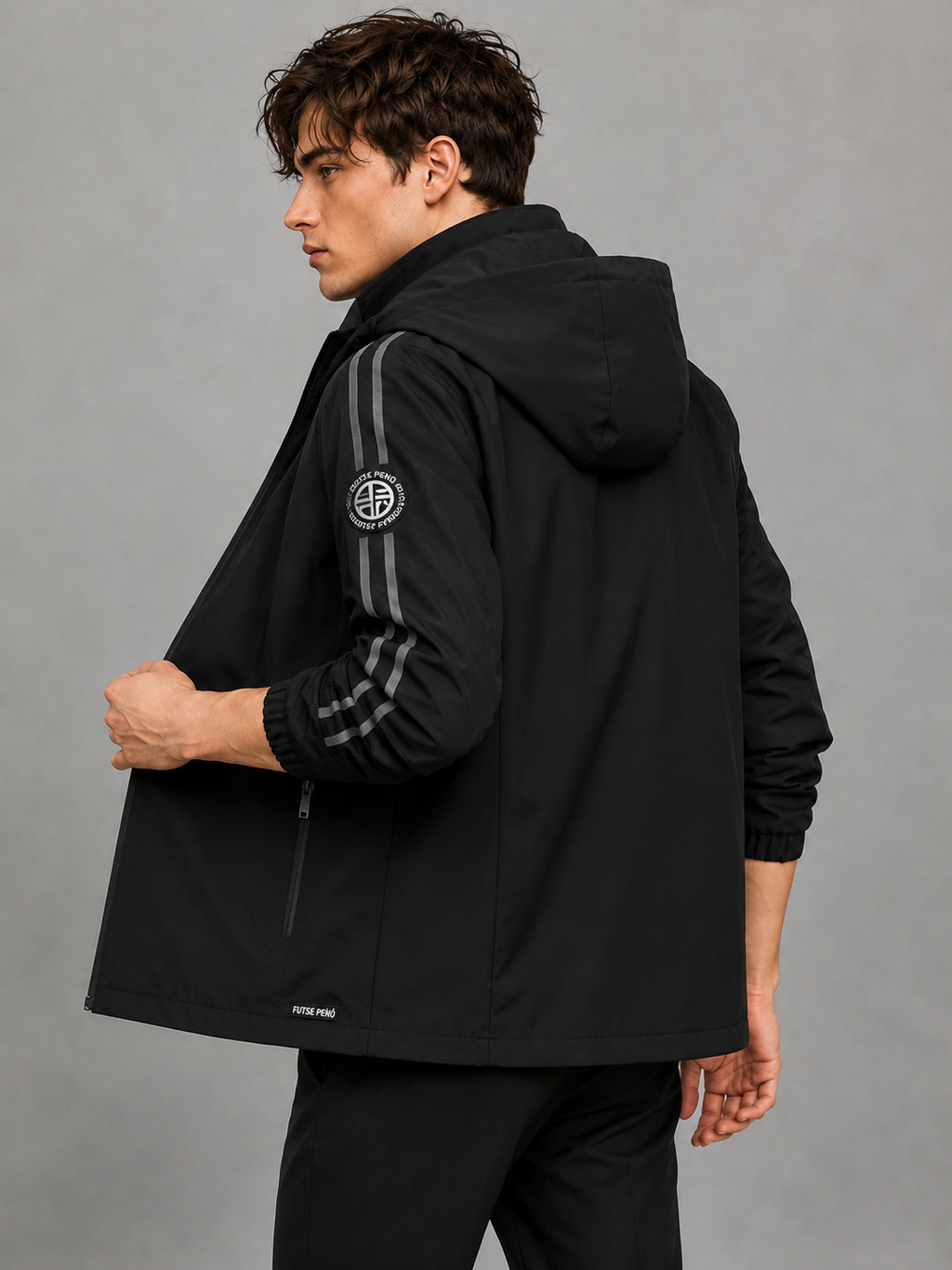 Zyrona Men's Solid Hooded Windbreaker Jacket