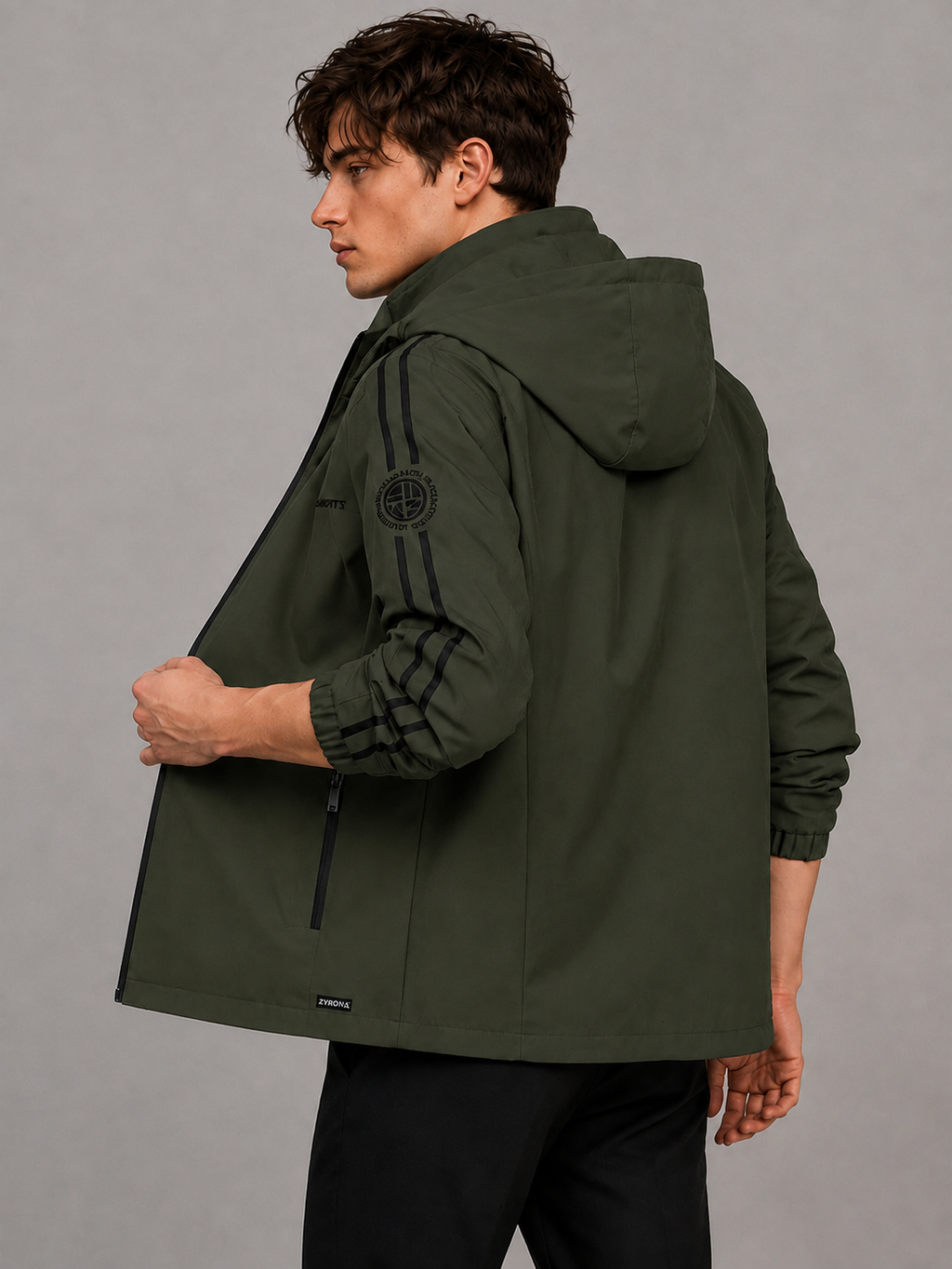 Zyrona Men's Solid Hooded Windbreaker Jacket