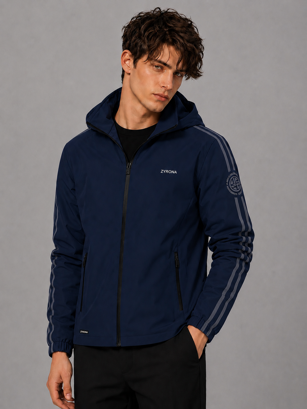 Zyrona Men's Solid Hooded Windbreaker Jacket