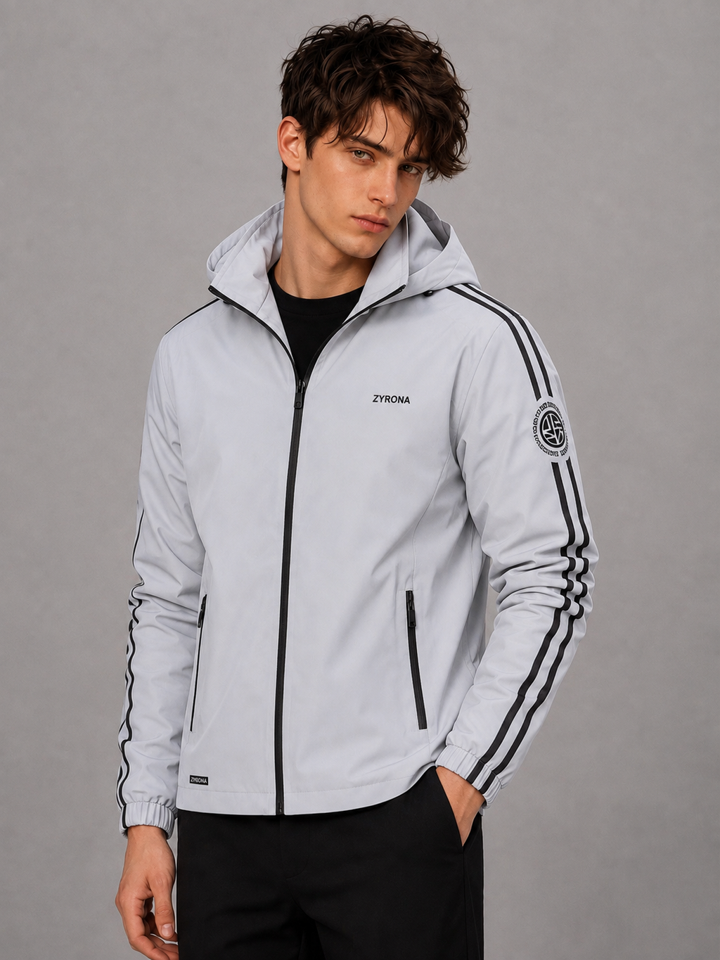 Zyrona Men's Solid Hooded Windbreaker Jacket