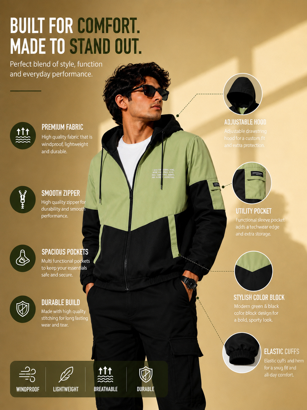 ZYRONA Men Colorblock Casual Jacket