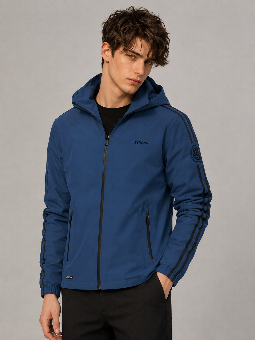 Zyrona Men's Solid Hooded Windbreaker Jacket