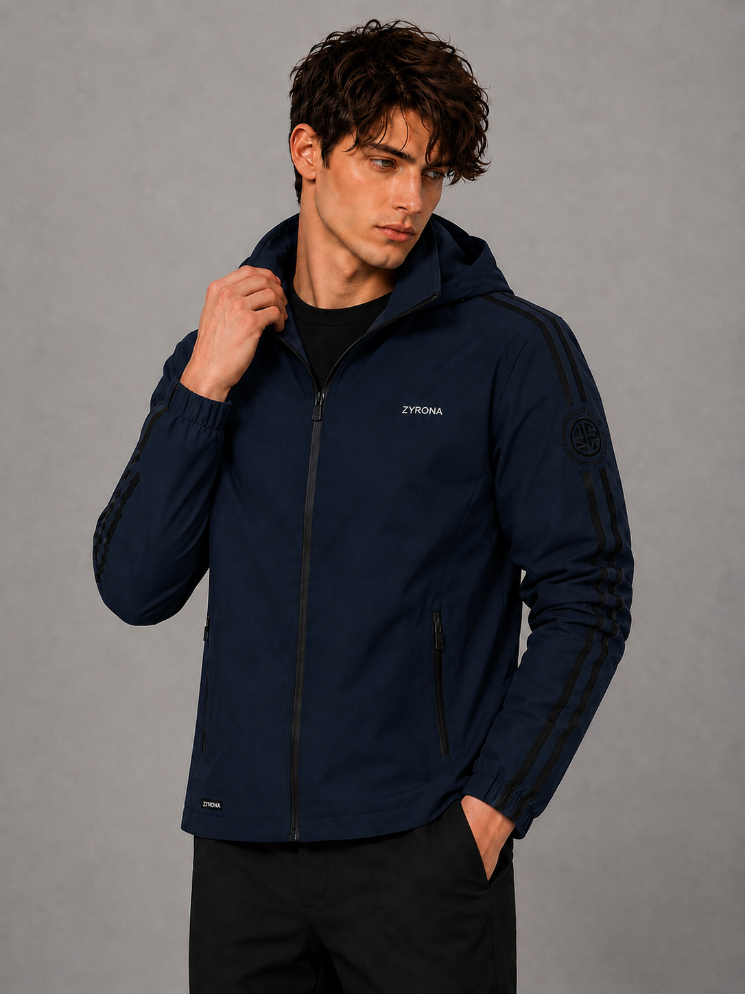 Zyrona Men's Solid Hooded Windbreaker Jacket