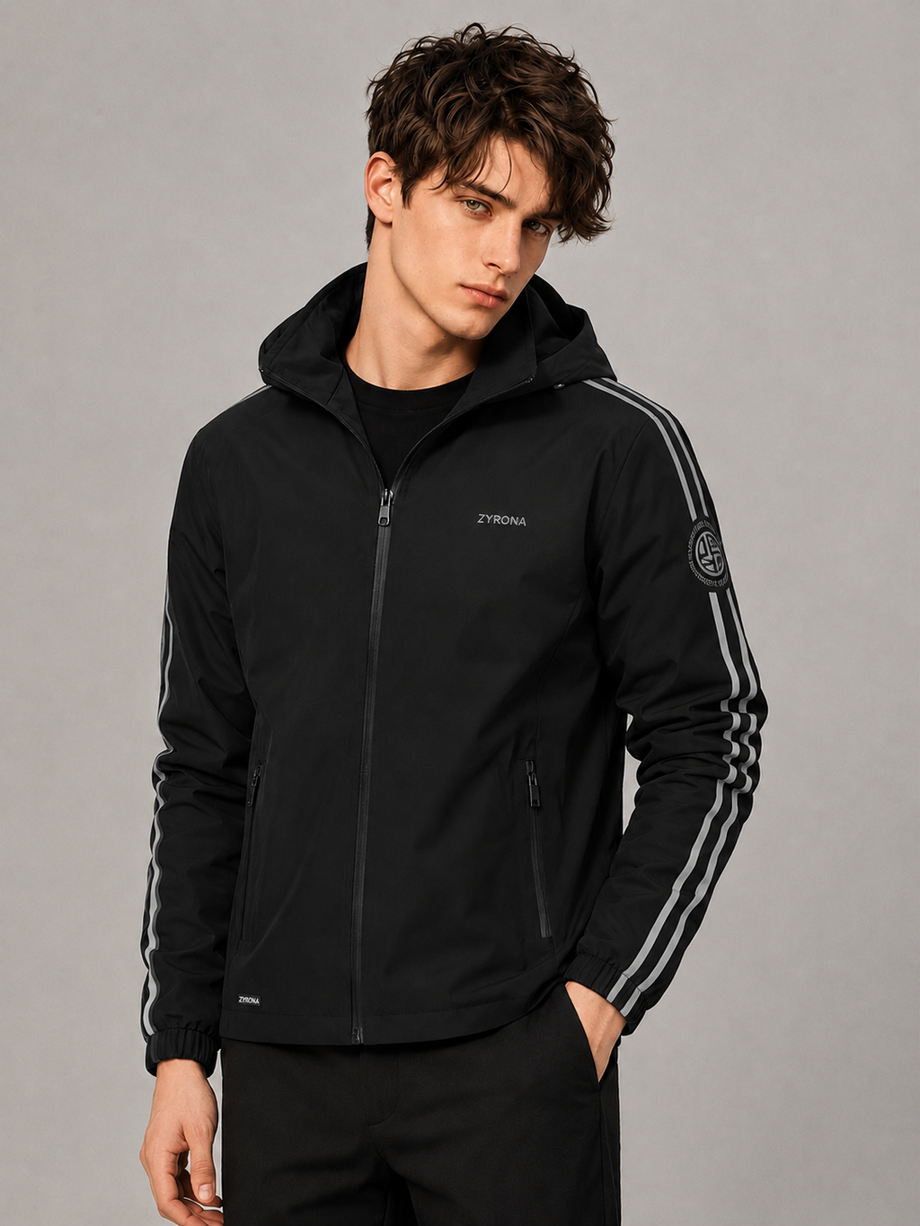 Zyrona Men's Solid Hooded Windbreaker Jacket