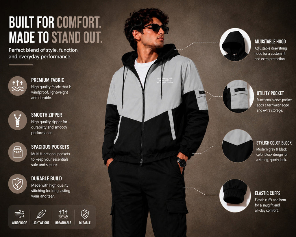 ZYRONA Men Colorblock Casual Jacket