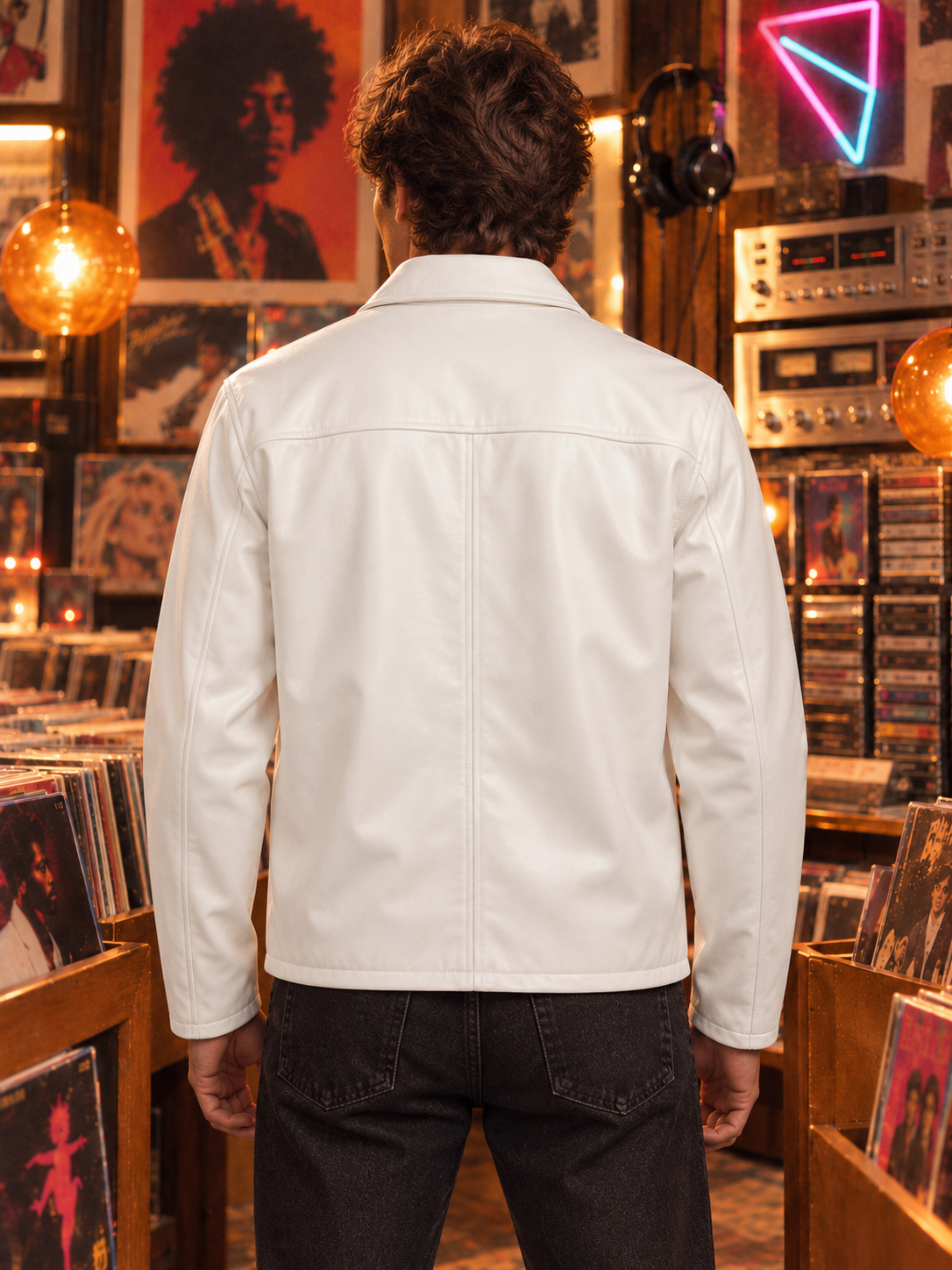 ZYRONA Men 80s Styled Solid Faux Leather Jacket