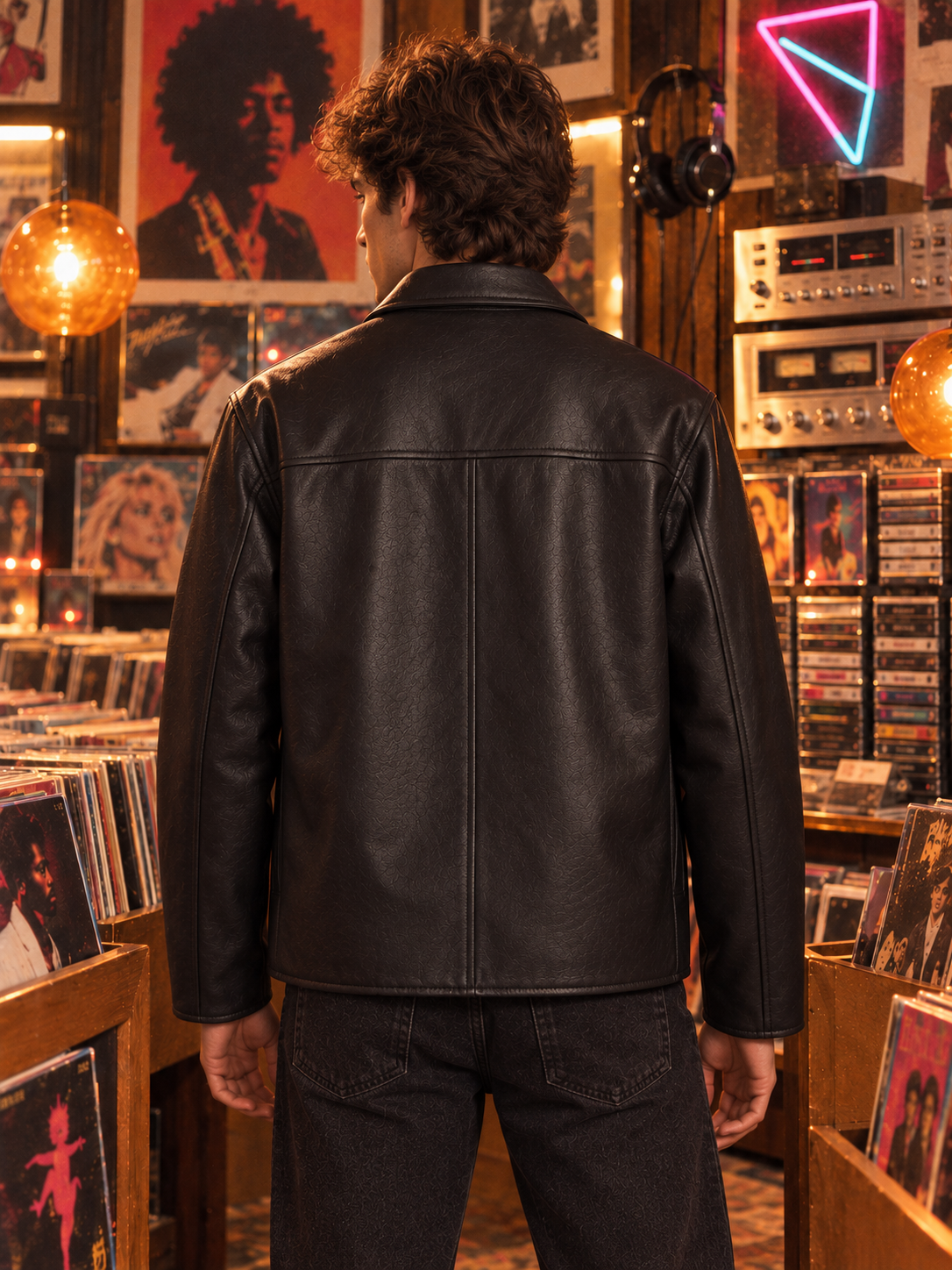 ZYRONA Men 80s Styled Solid Faux Leather Jacket