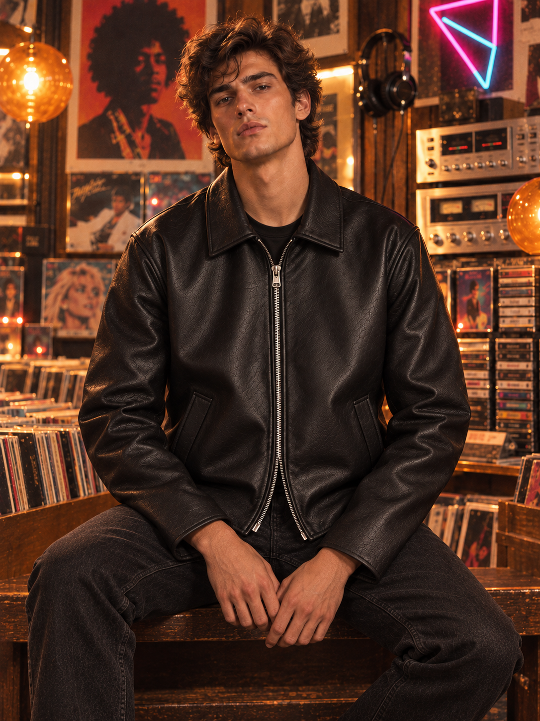 ZYRONA Men 80s Styled Solid Faux Leather Jacket
