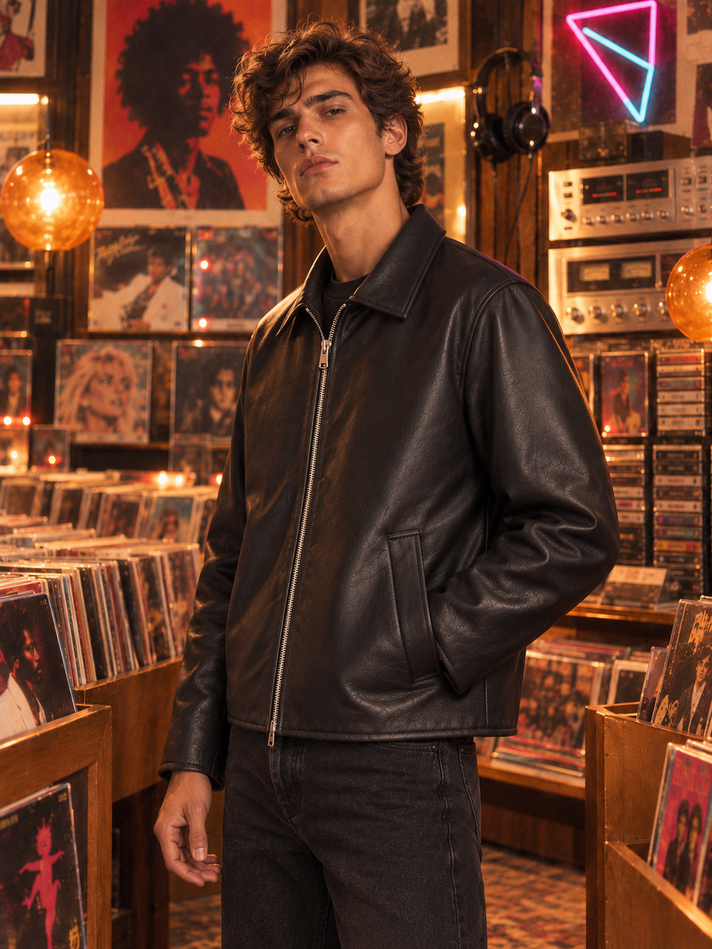 ZYRONA Men 80s Styled Solid Faux Leather Jacket