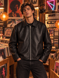 ZYRONA Men 80s Styled Solid Faux Leather Jacket