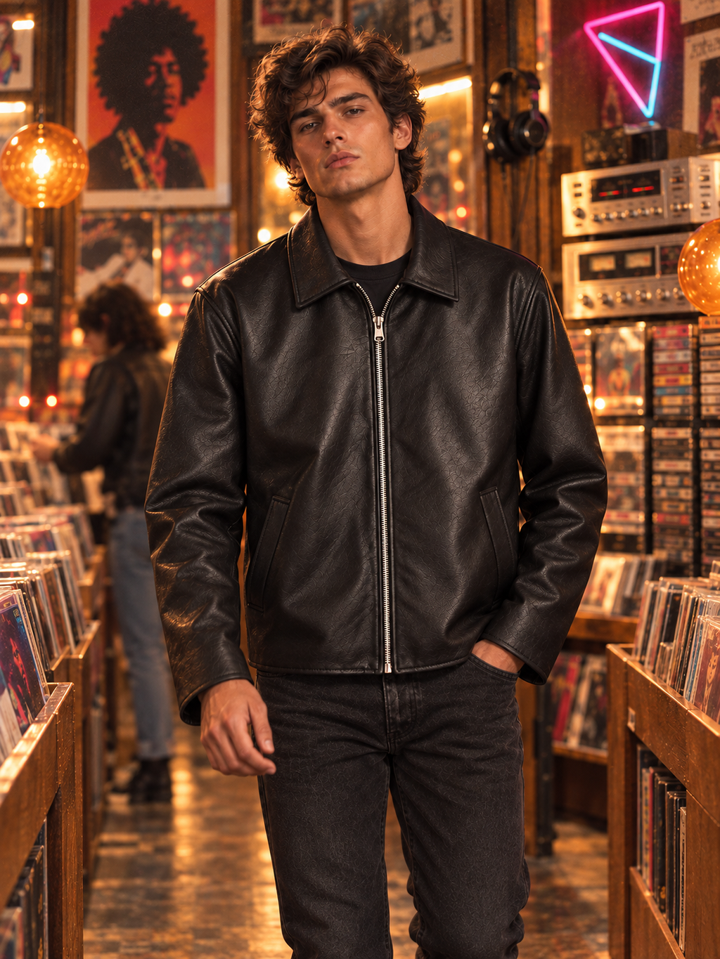 ZYRONA Men 80s Styled Solid Faux Leather Jacket