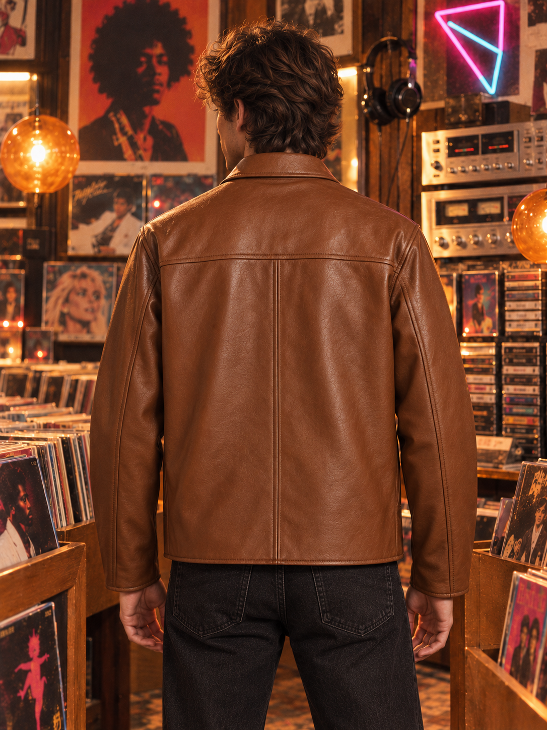 ZYRONA Men 80s Styled Solid Faux Leather Jacket