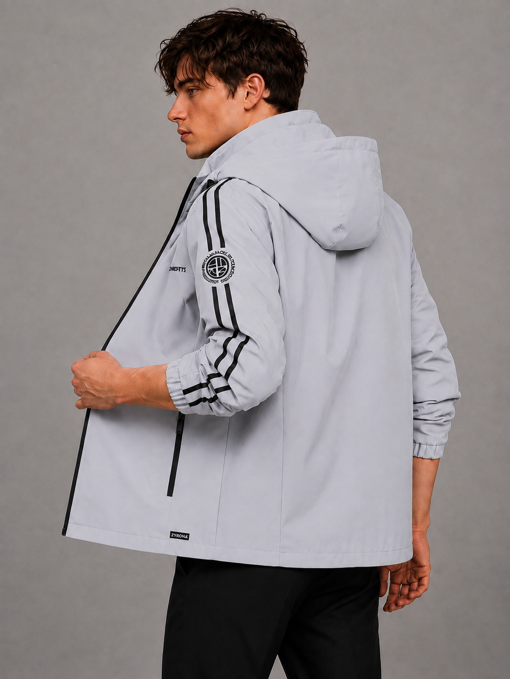 Zyrona Men's Solid Hooded Windbreaker Jacket