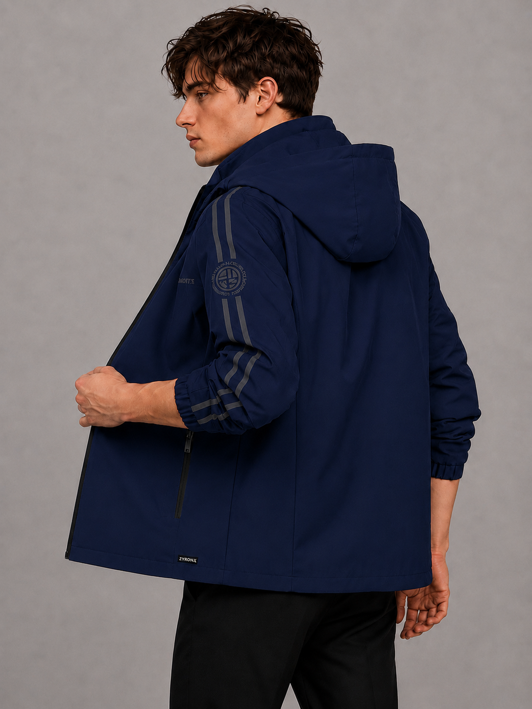 Zyrona Men's Solid Hooded Windbreaker Jacket