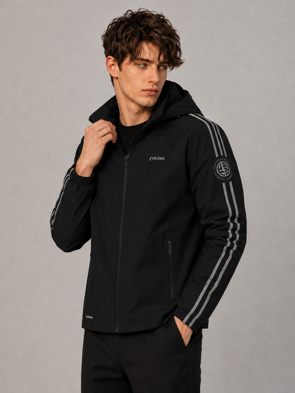 Zyrona Men's Solid Hooded Windbreaker Jacket