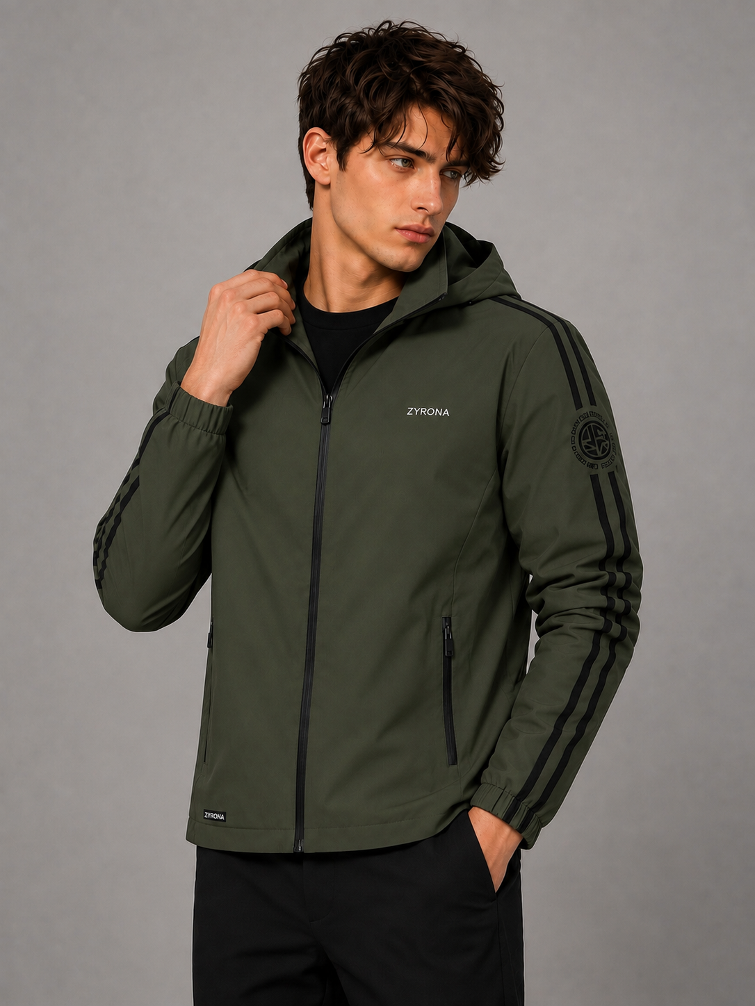 Zyrona Men's Solid Hooded Windbreaker Jacket