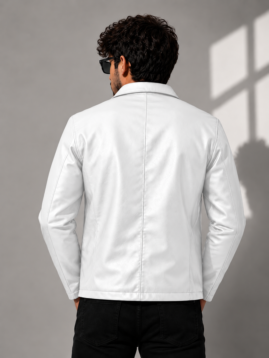 Zyrona Men Collar Faux Leather Jacket