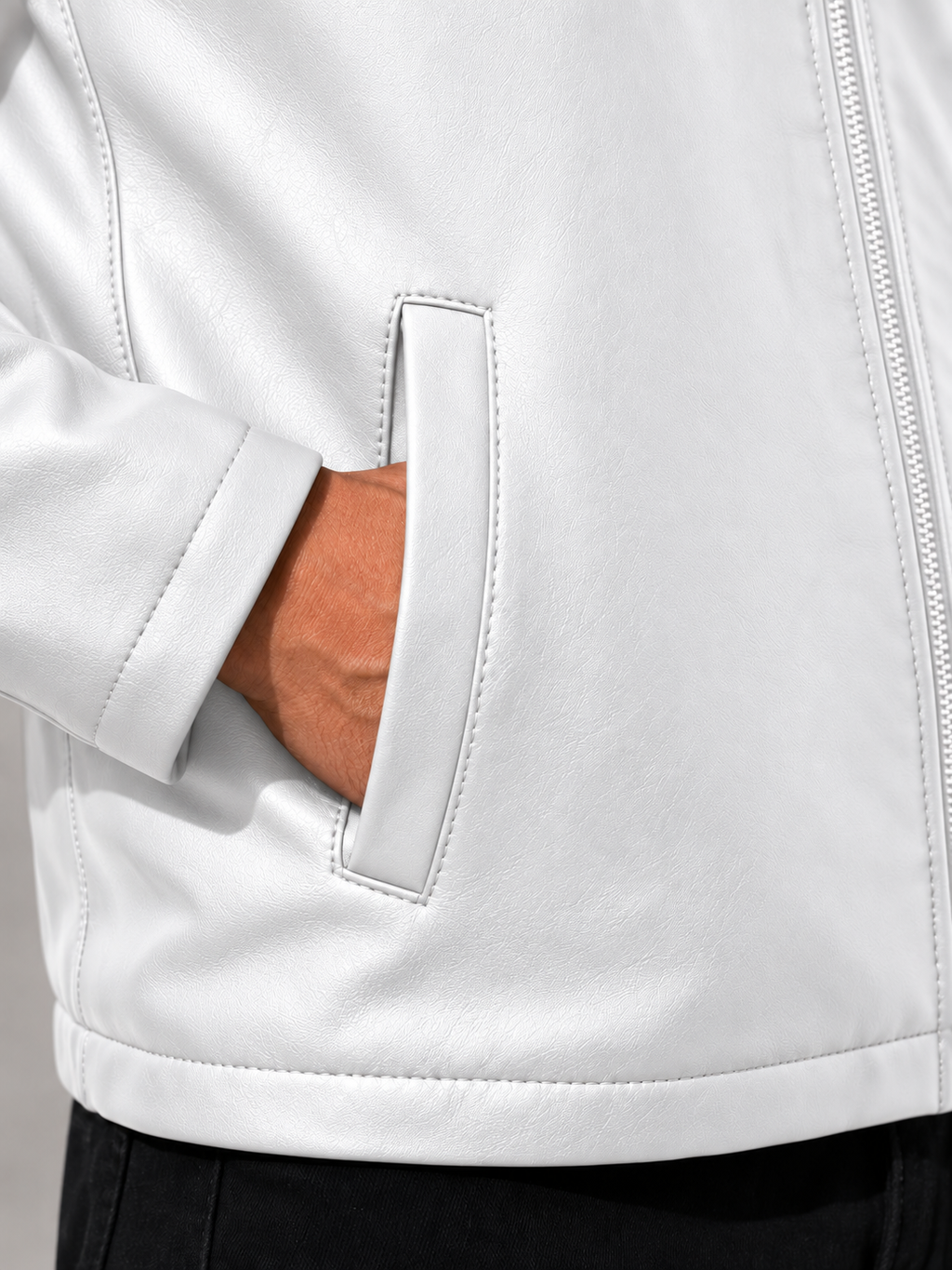 Zyrona Men Collar Faux Leather Jacket