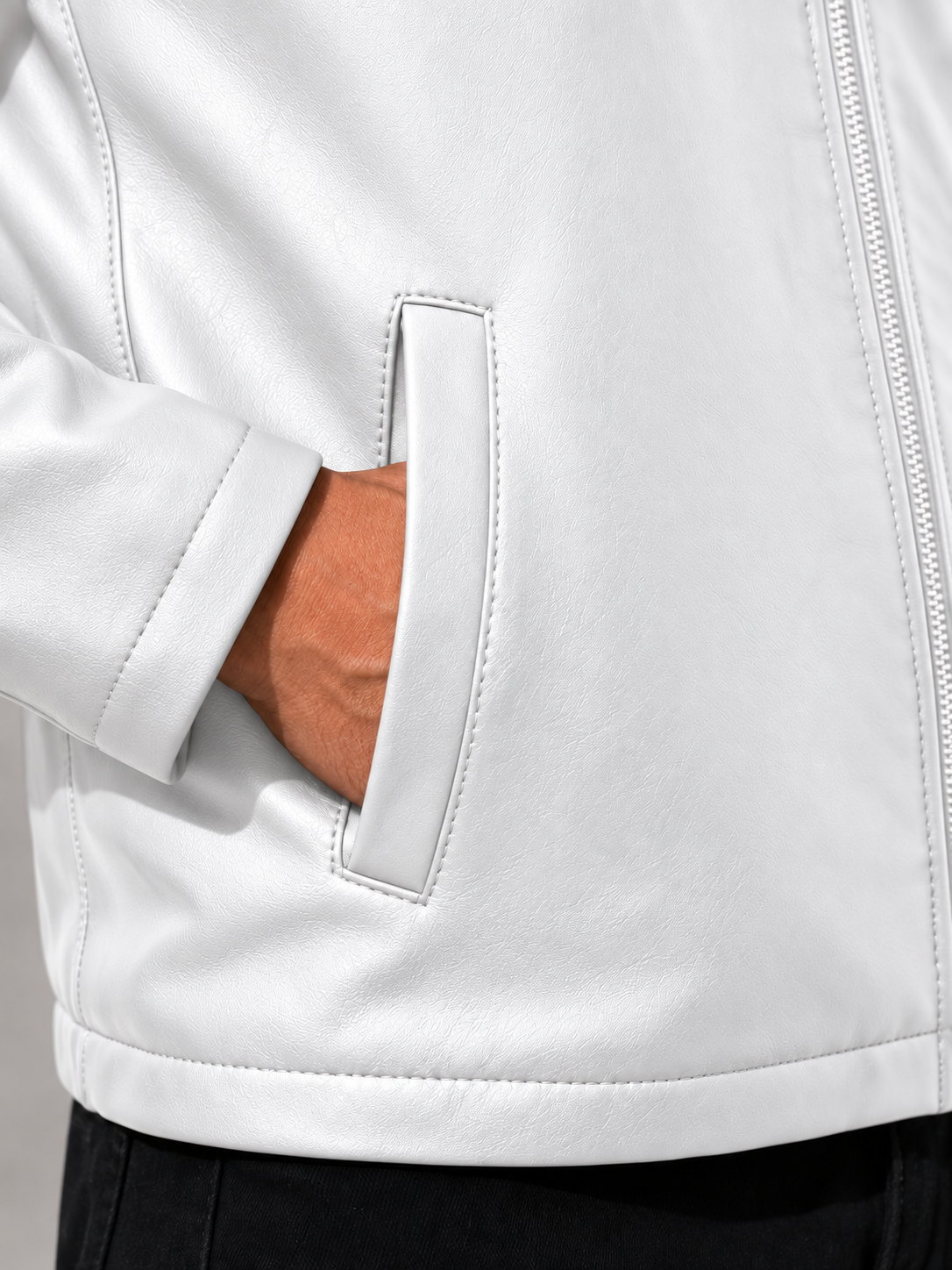 Zyrona Men Collar Faux Leather Jacket