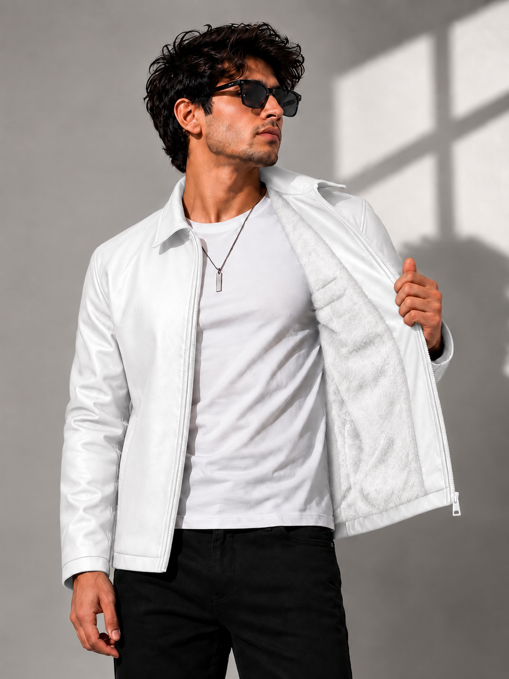Zyrona Men Collar Faux Leather Jacket