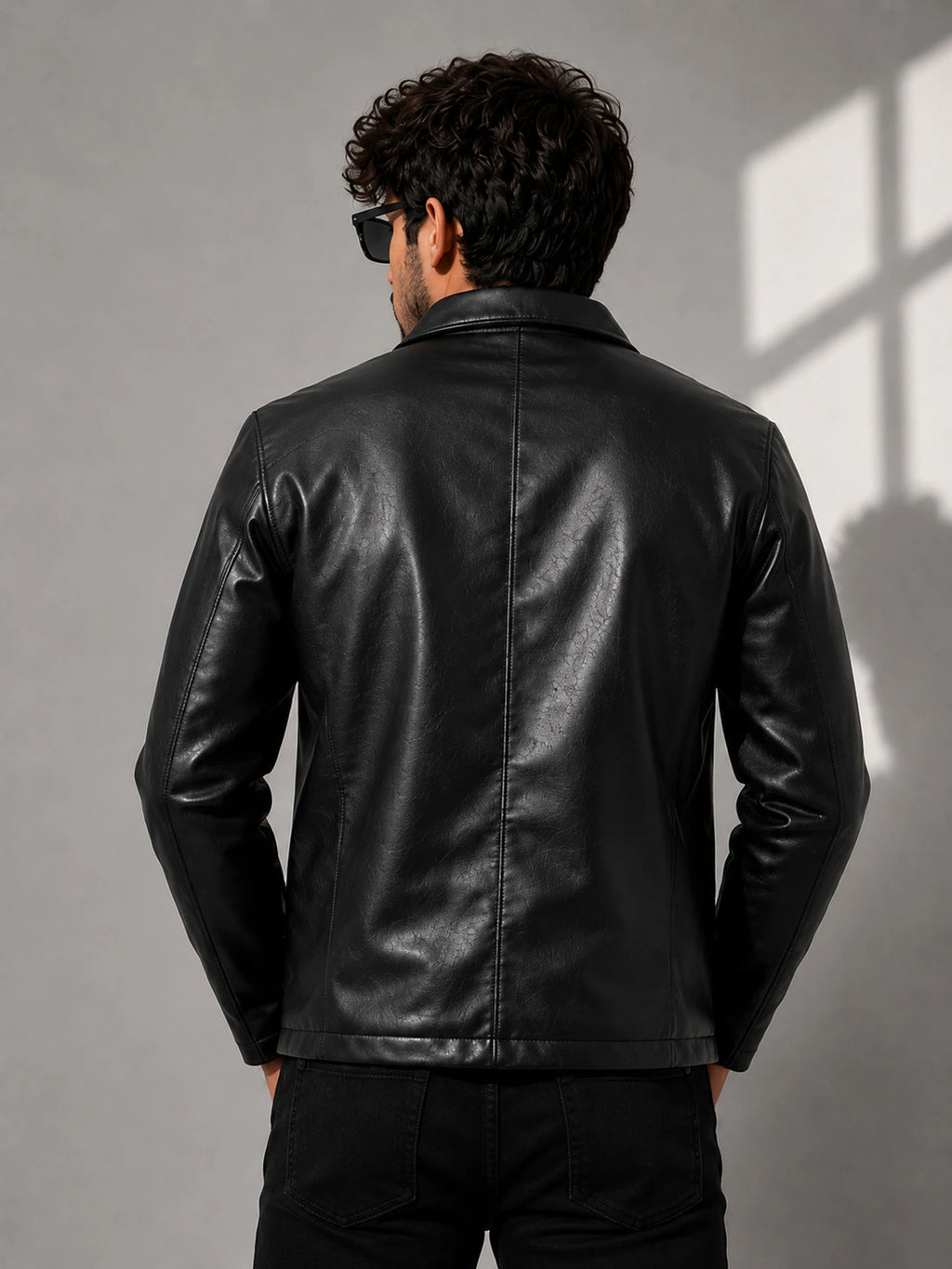 Zyrona Men Collar Faux Leather Jacket
