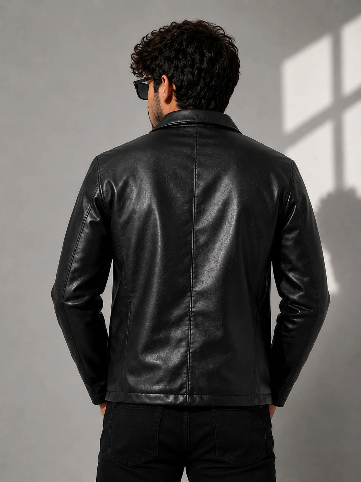 Zyrona Men Collar Faux Leather Jacket