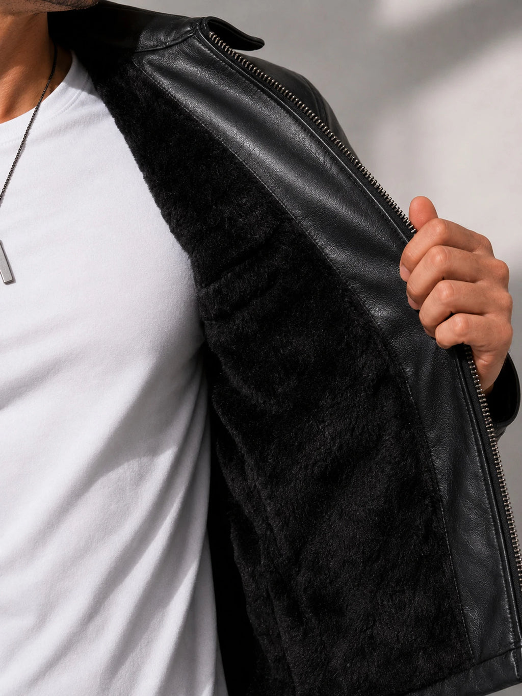 Zyrona Men Collar Faux Leather Jacket
