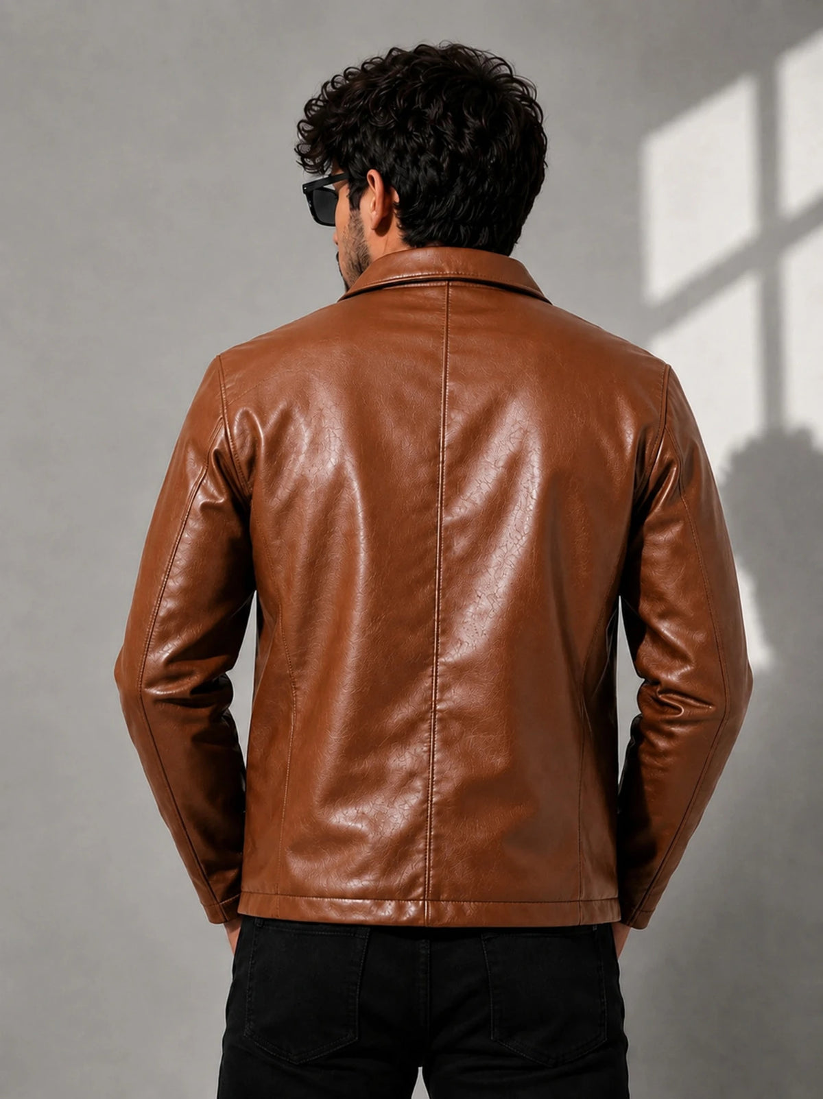 Zyrona Men Collar Faux Leather Jacket
