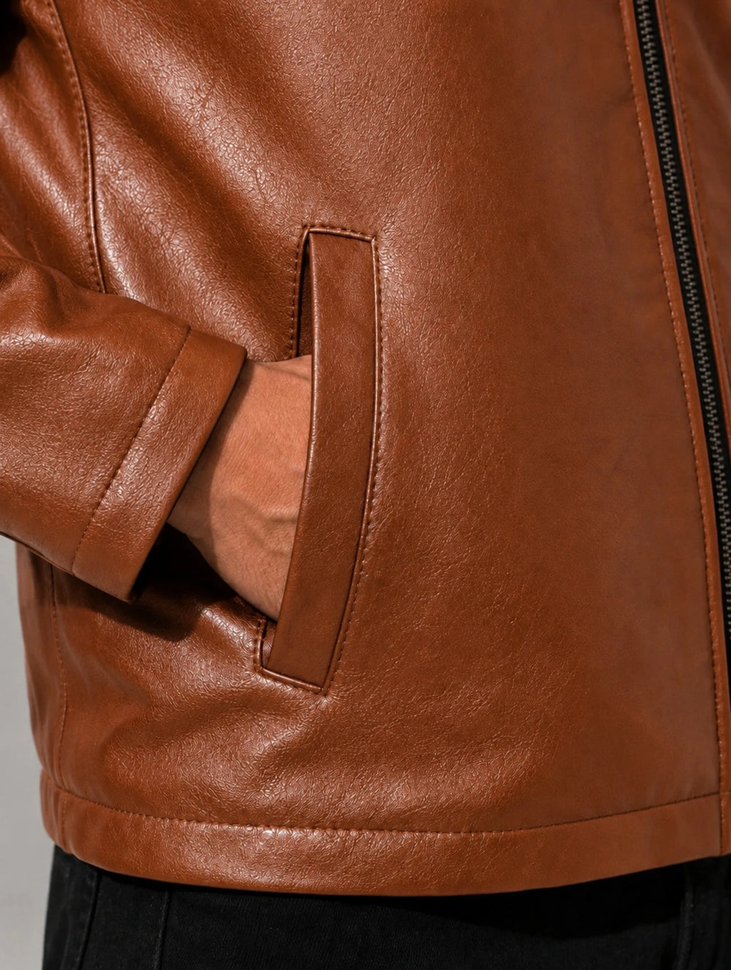 Zyrona Men Collar Faux Leather Jacket