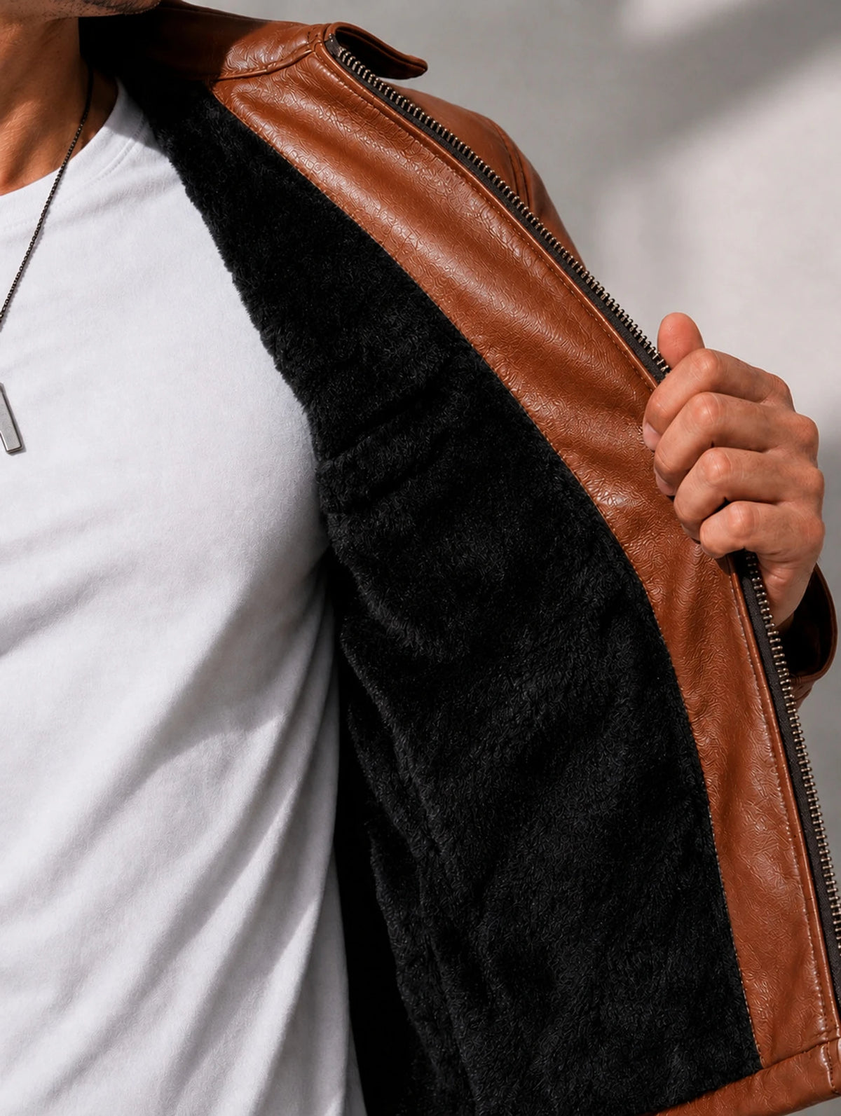 Zyrona Men Collar Faux Leather Jacket