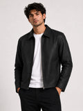 Zyrona Men Collar Faux Leather Jacket